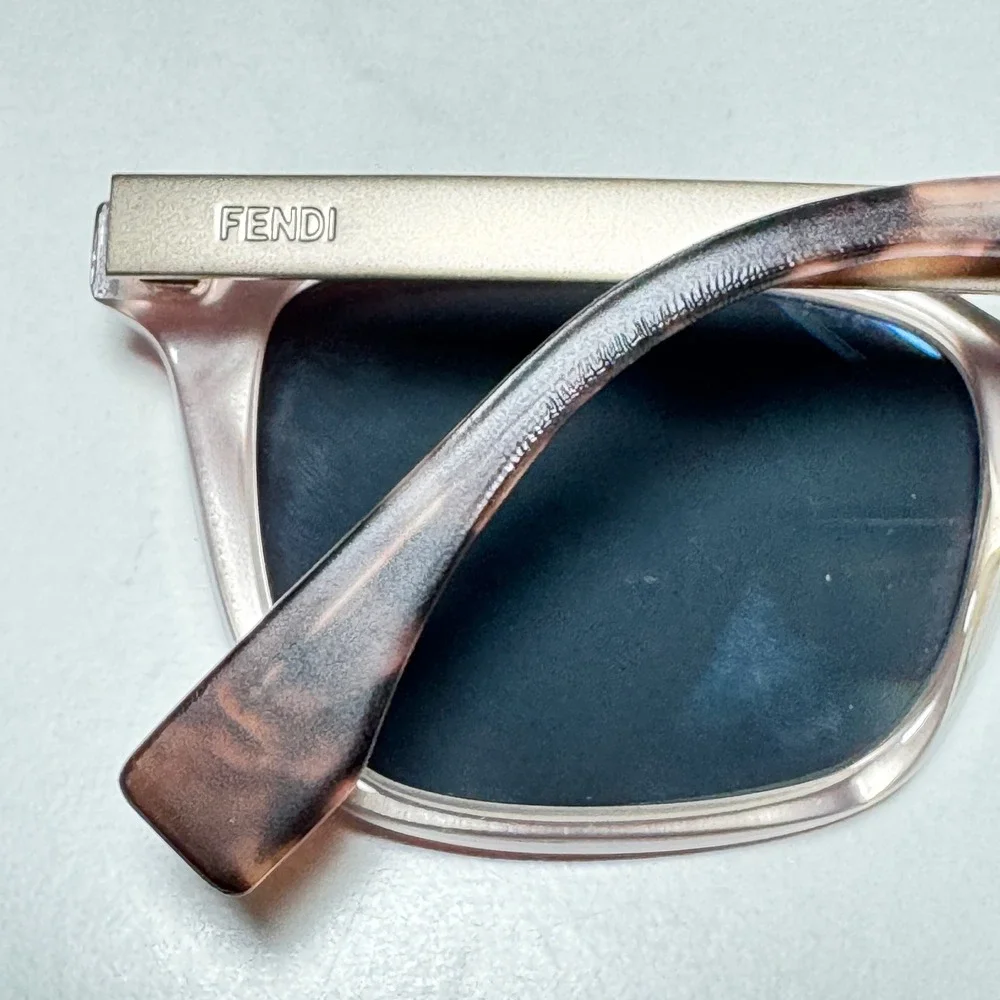 Fendi FF 0077 Pink Gold Rectangular Eyeglasses Frames Made in Italy E17 140